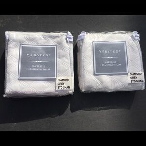 Veratex Pillow Shams Grey Pair Standard 26” x 20” Matelasse Cotton Classic New